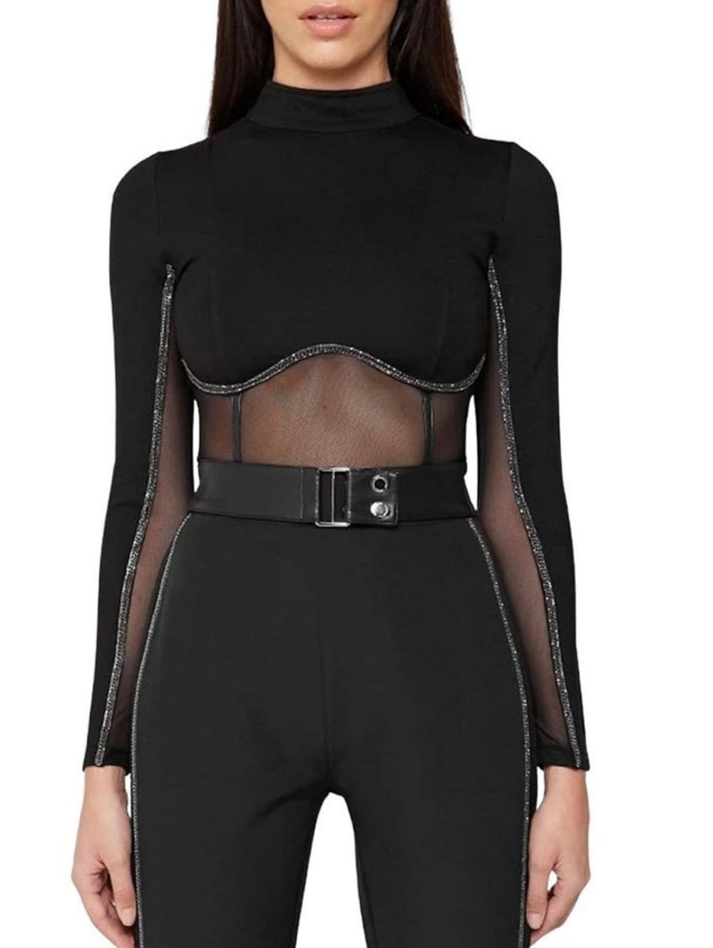 Manière De Voir Black Cropped Mock Neck Top